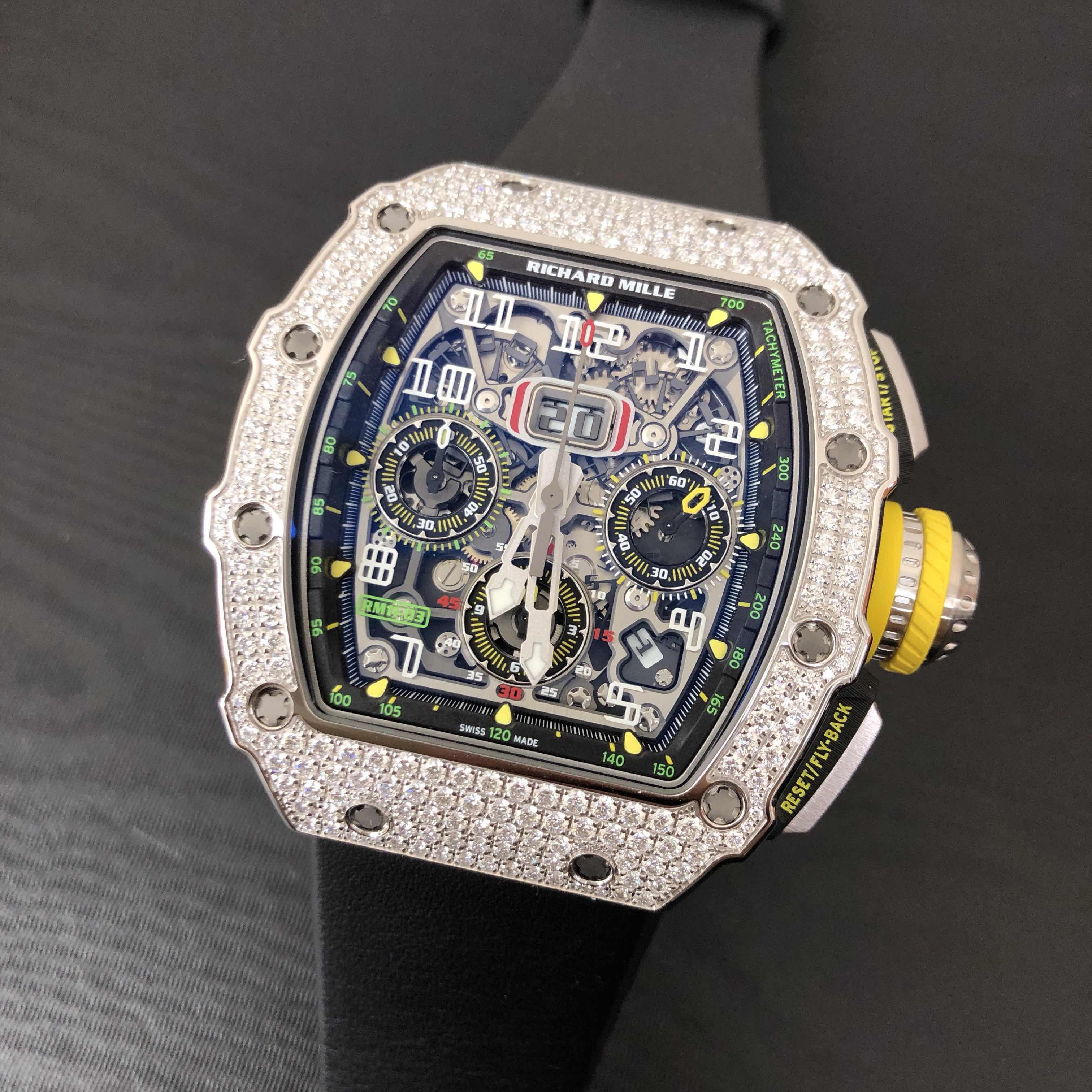 全新richard mille 理查德米勒 18kt白金/钻 银色 自动机芯 rm11-03