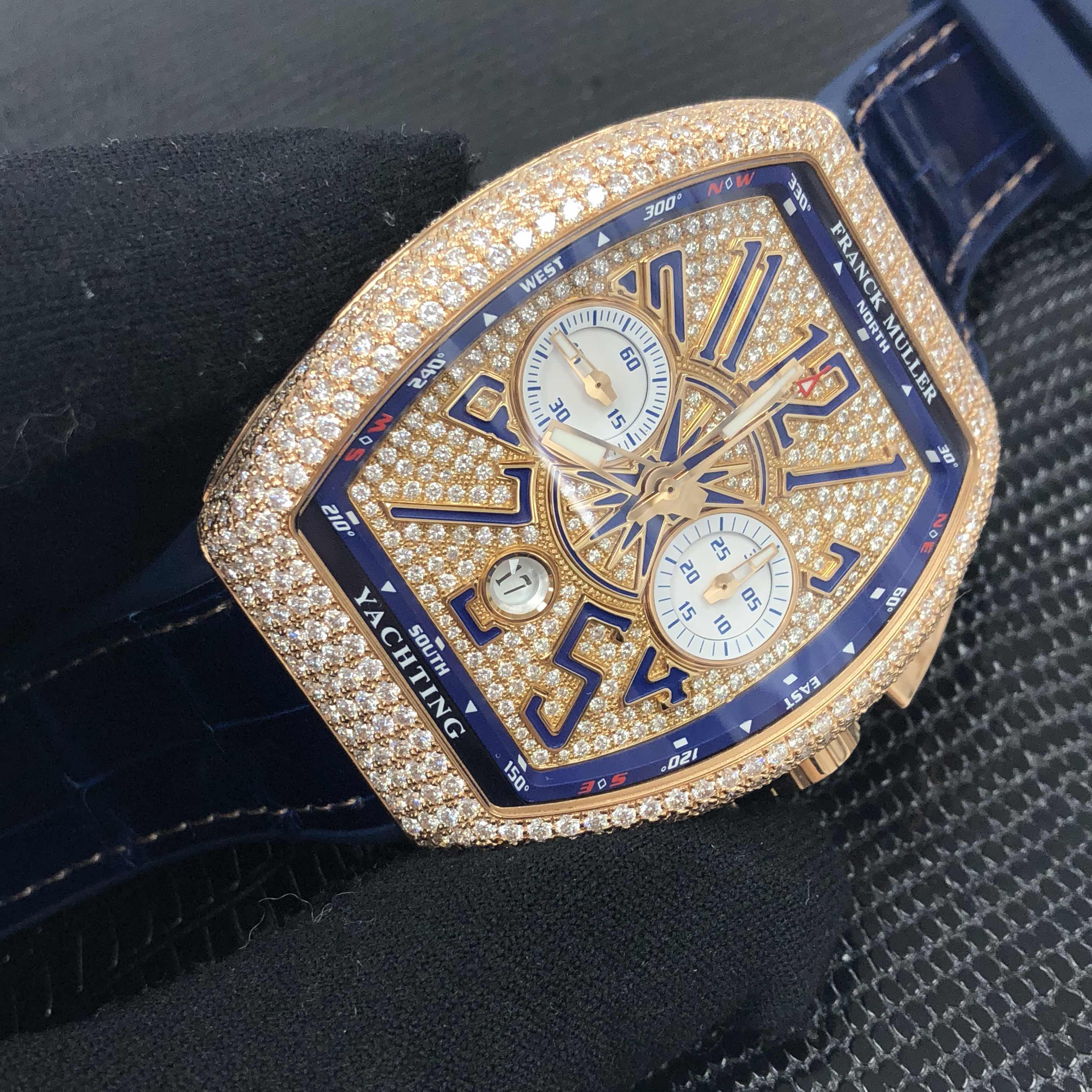 全新franck muller 法兰克穆勒 vanguard 粉红金镶钻 金色 自动机芯 v