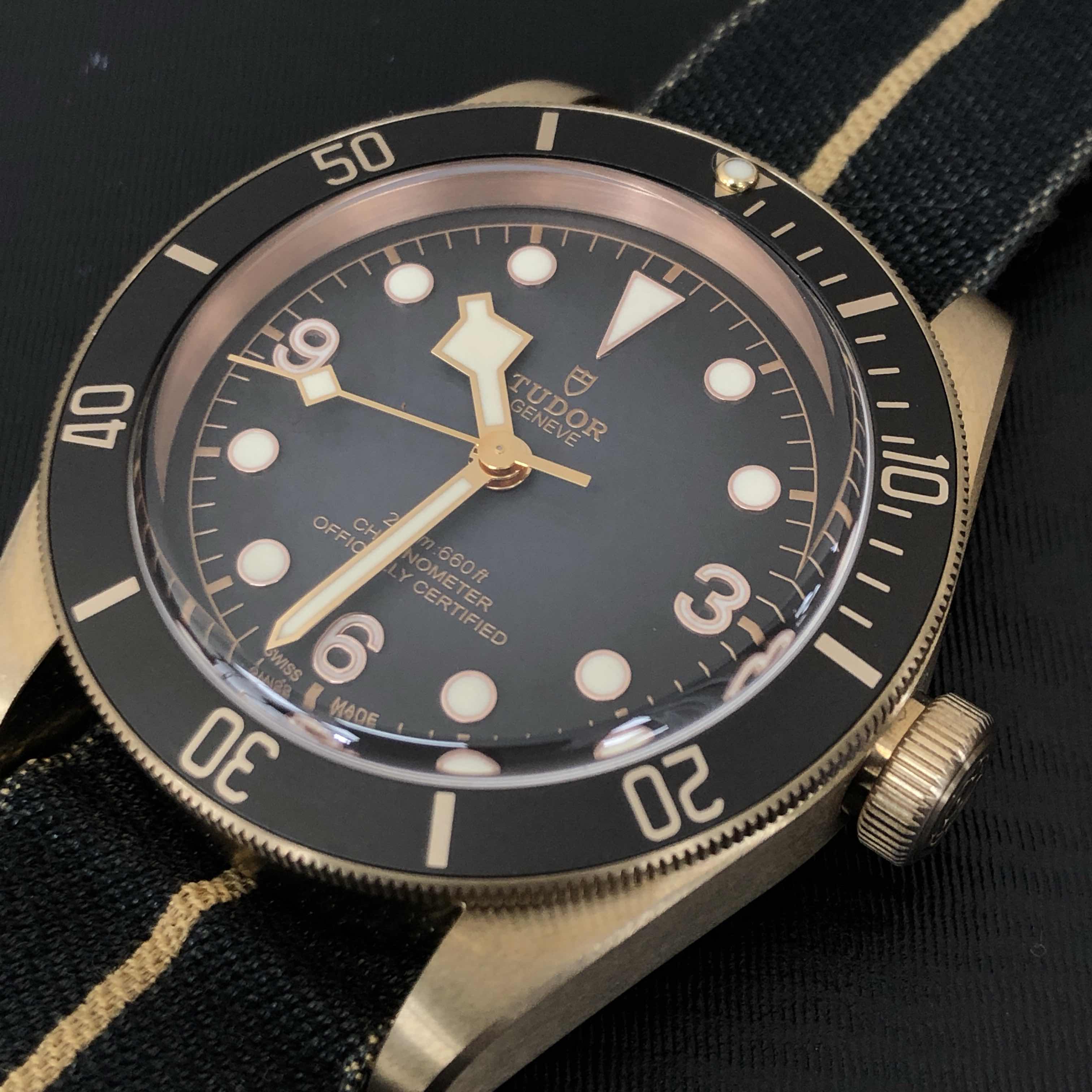 全新tudor 帝舵 碧湾型 青铜 黑色 自动机芯 79250ba-canvas strap