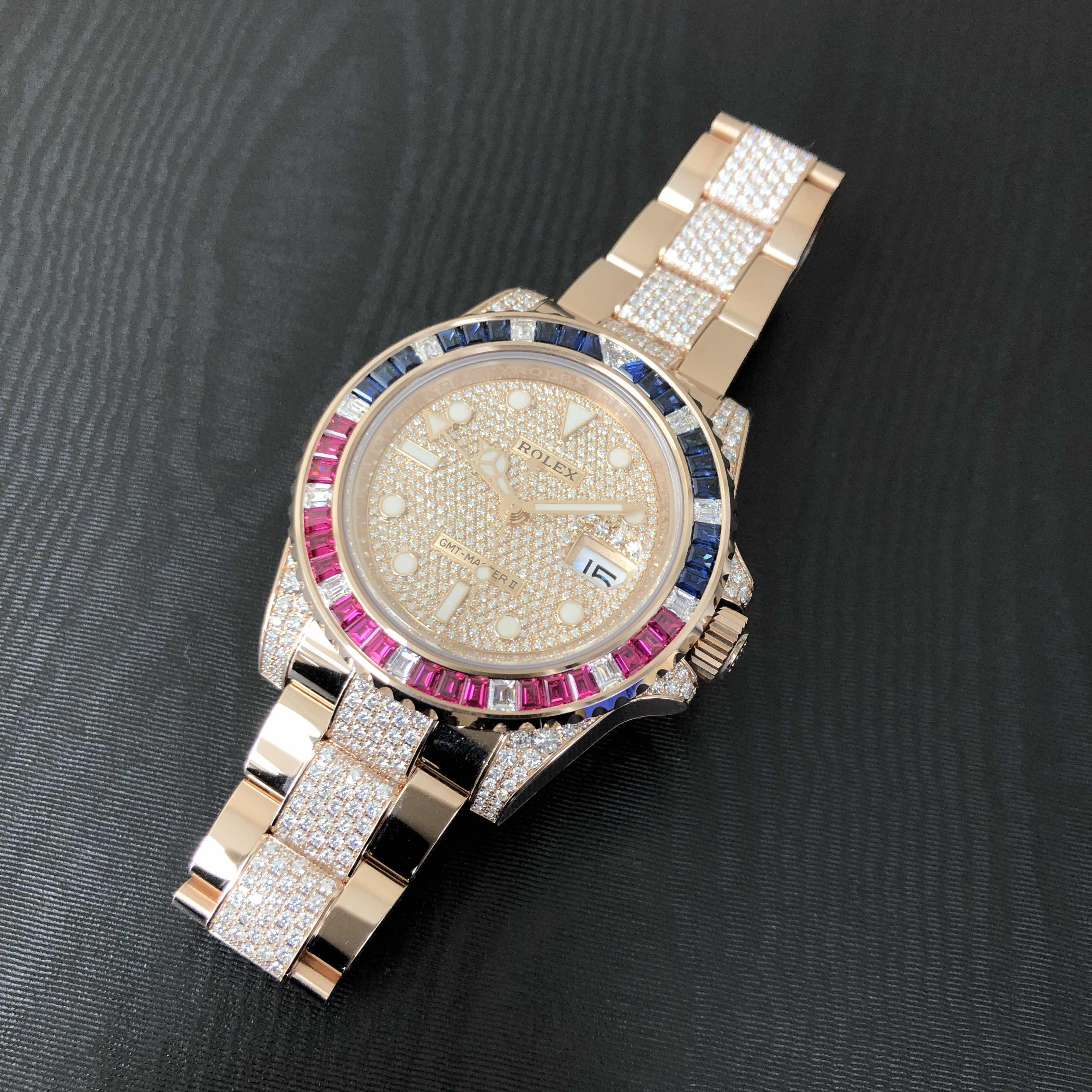 全新rolex 劳力士 格林尼治型 ii 18kt玫瑰金/钻 金色 自动机芯