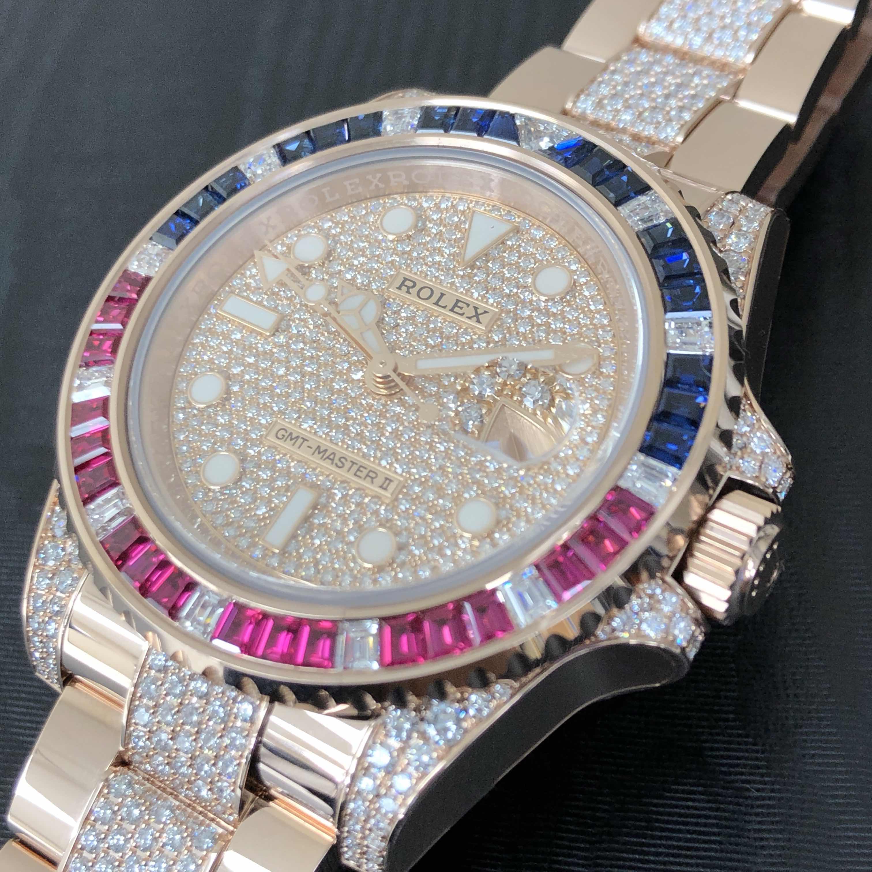 全新rolex 劳力士 格林尼治型 ii 18kt玫瑰金/钻 金色 自动机芯
