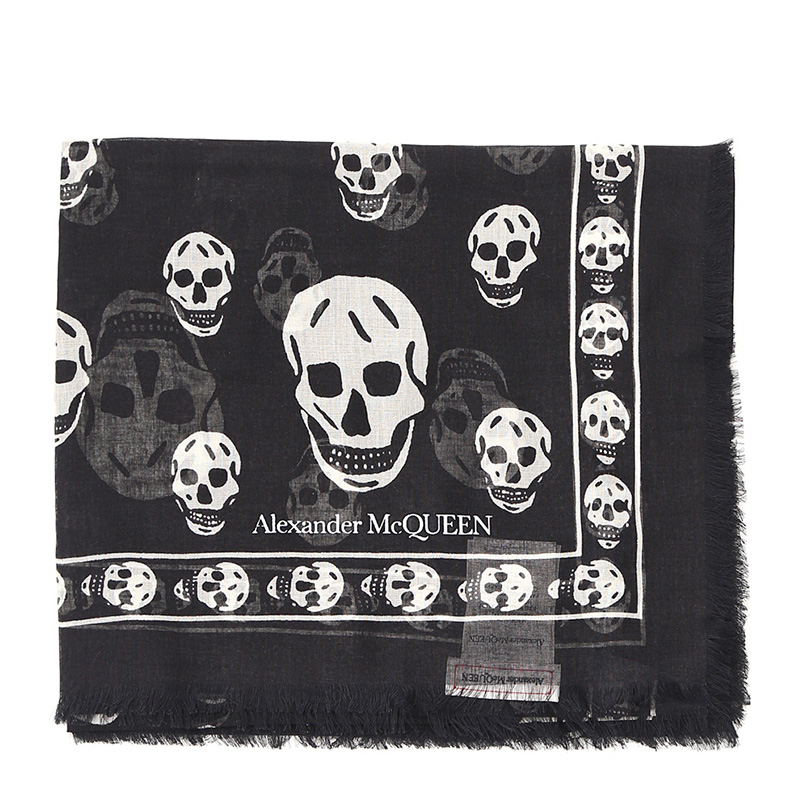 小物 Alexander McQueen Red Skull Silk Stall Alexander McQueen Red/Black Silk Chiffon Classic Skull Scarf