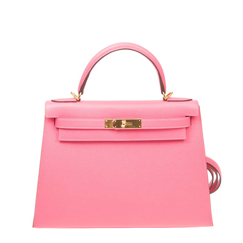 全新hermes 爱马仕 手袋 kelly 28 8w 粉红色 epsom 金扣