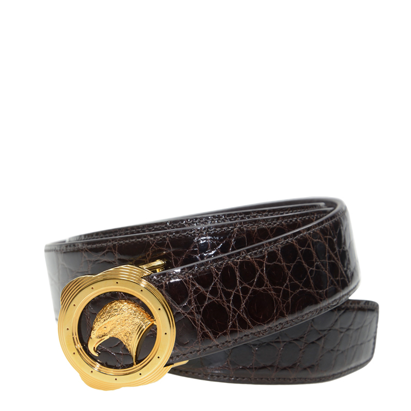 全新stefano ricci 史蒂芬劳尼治 皮带 深啡色 鳄鱼皮 金色大圆鹰扣