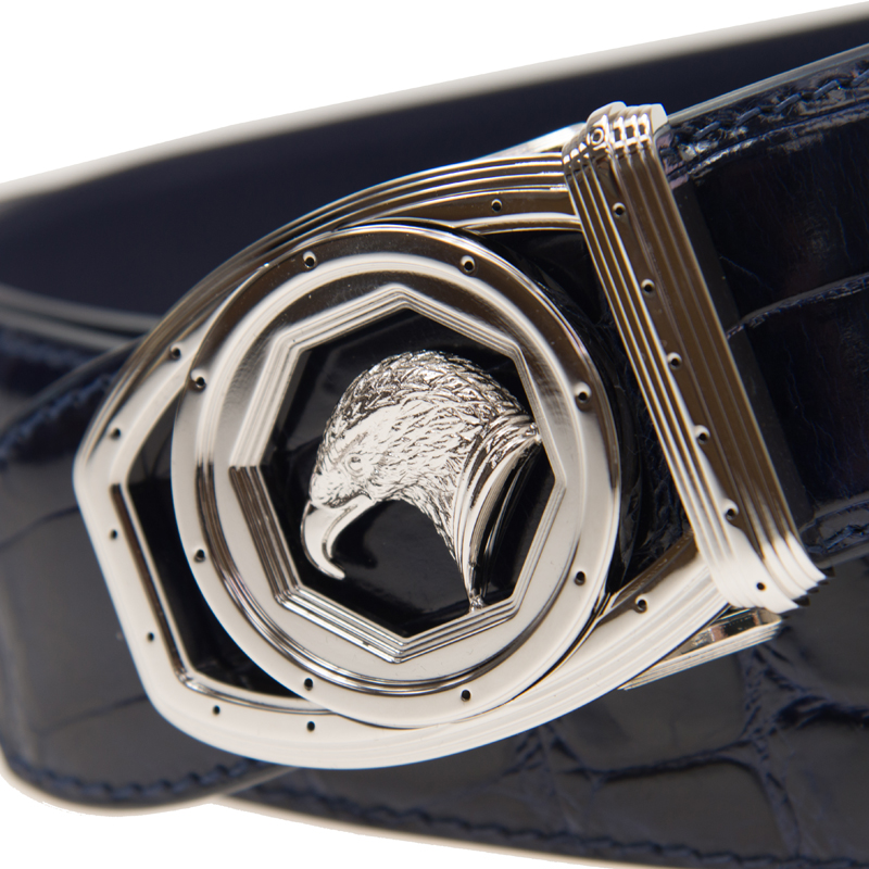 全新stefano ricci 史蒂芬劳尼治 皮带 蓝色 鳄鱼皮 d字内圆银鹰扣