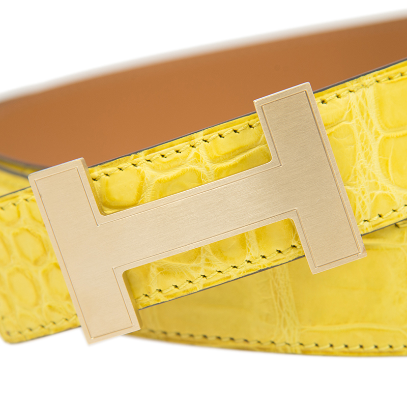 全新hermes 爱马仕 皮带 9o 黄色 鳄鱼皮 90cm