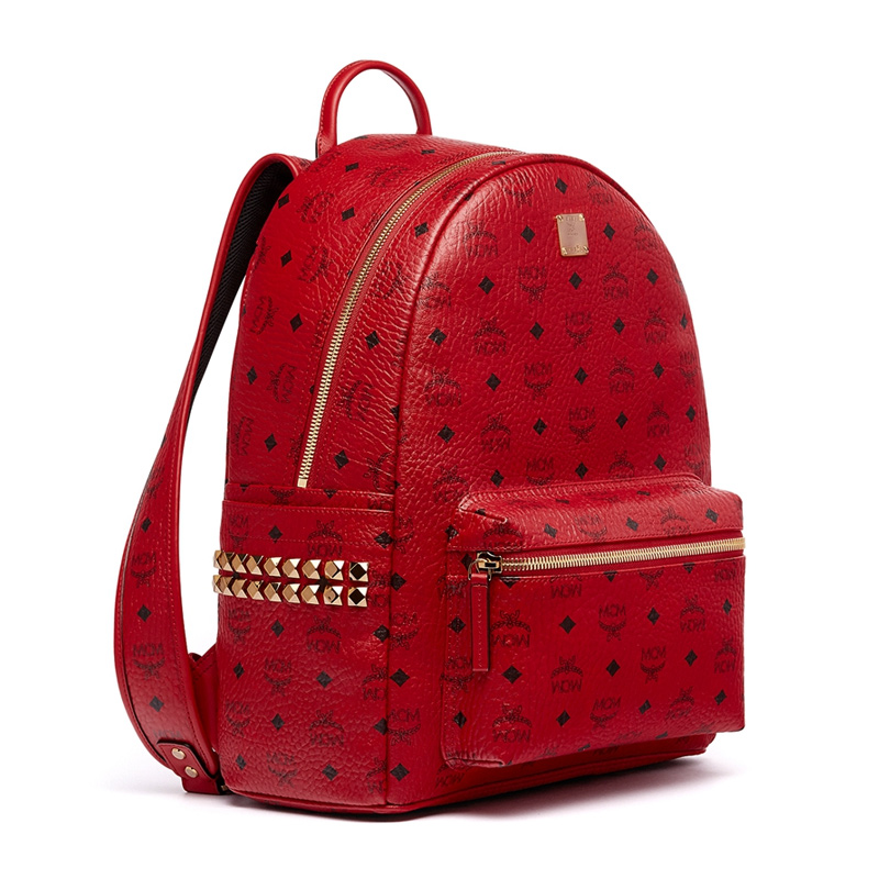 red mcm book bag